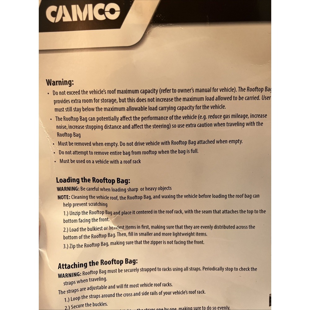 Camco Vehicle Weatherproof Roof Bag Large 47 X 39 X 17.5" NEW IN CASE - Picture 2 of 16